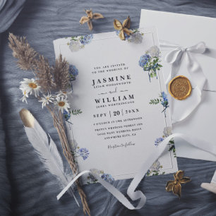 Invitation Bouquet d'hortensia bleu mariage élégant moderne