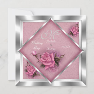 Invitation Bouquet élégant de mariage rose argenté