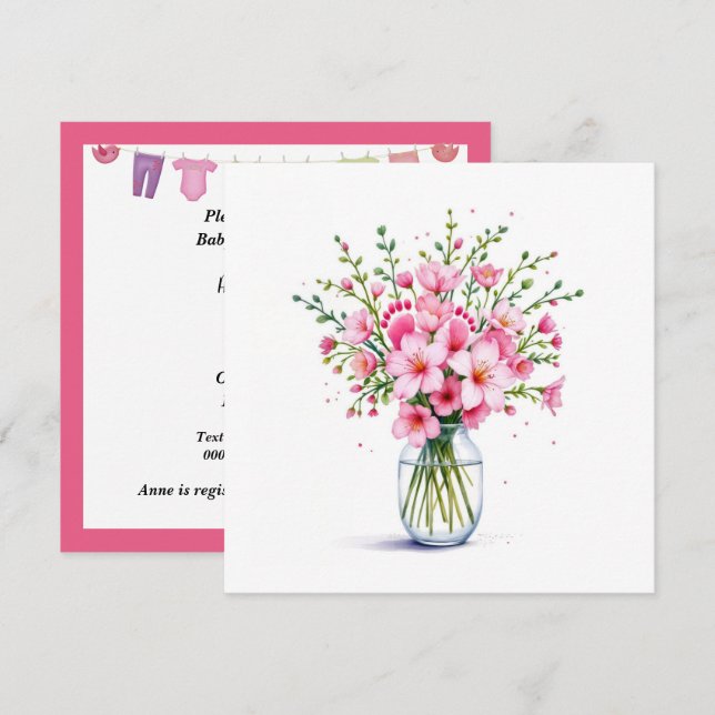 Invitation Bouquet Fleur baby shower Avec Pieds Bébés (Devant / Derrière)