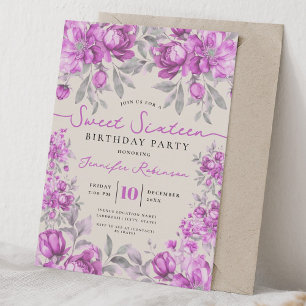 Invitation Bouquet Floral Anniversaire 16 Ans Rose Champagne