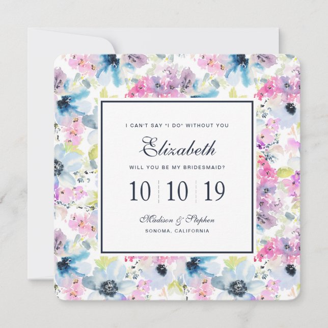 Invitation Bouquet floral aquarelleBridesmaid (Devant)