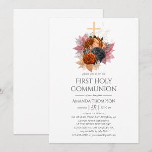 Invitation Bouquet floral automnal vintage Sainte Communion