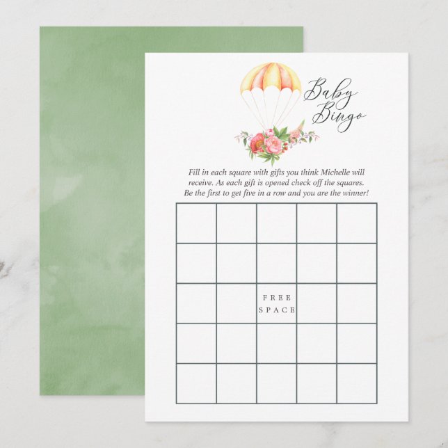 Invitation Bouquet floral Baby shower parachute Bingo (Devant / Derrière)