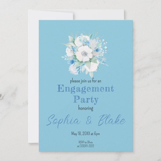 Invitation Bouquet floral bleu et blanc (Devant)