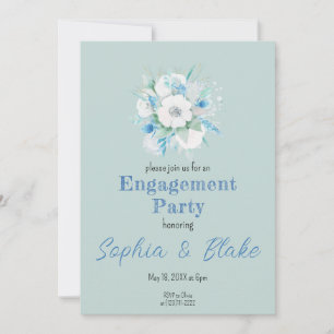 Invitation Bouquet floral bleu et blanc Parti d'engagement ve