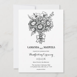 Invitation Bouquet floral Boho avec poignée ruban