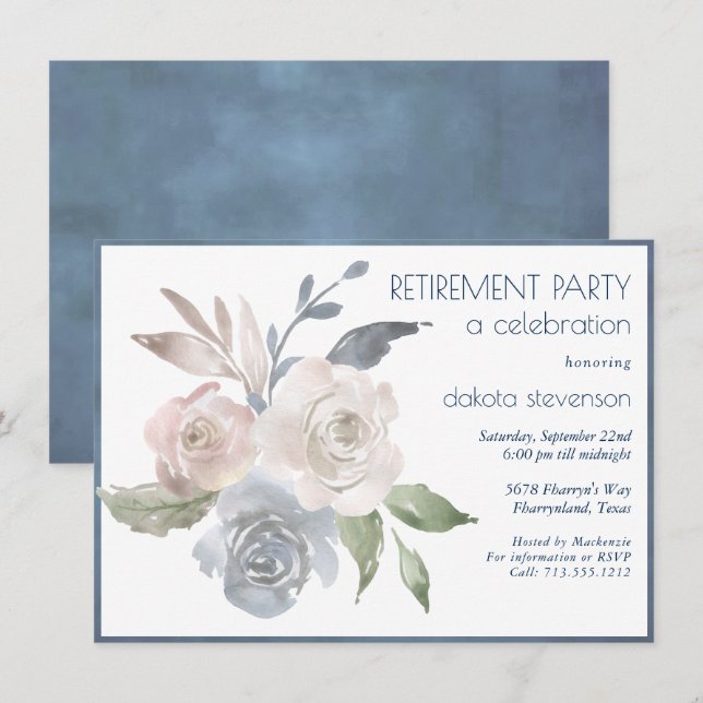 Invitation Bouquet floral bouché | Retraite rose crème bleue (Devant / Derrière)