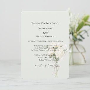 Invitation Bouquet Floral de Roses Blanches Menthe Amour Mari