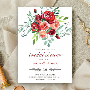 Invitation Bouquet Floral de Roses Rouges pour Baby Shower de