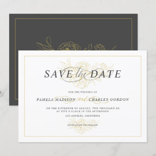 Invitation Bouquet floral doré contour typographie élégante
