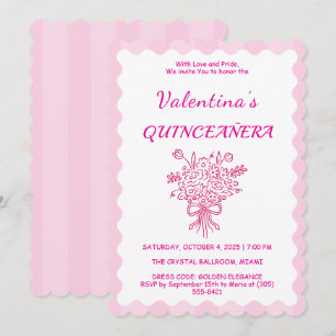 Invitation Bouquet Floral Élégant de Quinceañera Rose & Bla