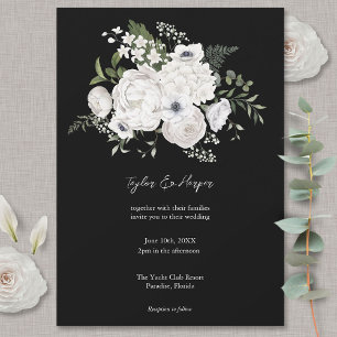 Invitation Bouquet floral élégant noir et blanc Moderne