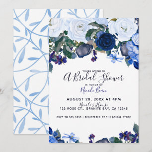 Invitation Bouquet floral hivernal blanc et bleu pour une bab