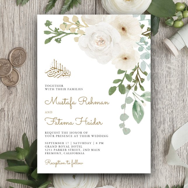 Invitation Bouquet floral ivoire Mariage musulman musulman (Créateur téléchargé)