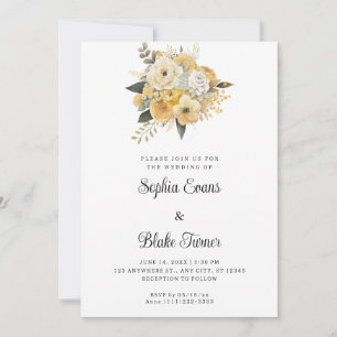 Invitation Bouquet floral jaune et blanc Mariage blanc