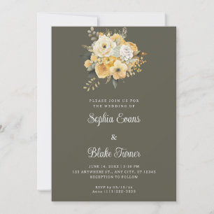 Invitation Bouquet floral jaune et blanc Mariage vert