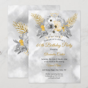 Invitation Bouquet Floral Jaune Or Gris Fête d'anniversaire