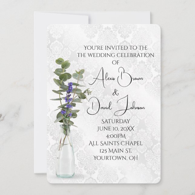 Invitation Bouquet Floral mariage Sur Damask (Devant)