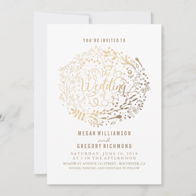Invitation Bouquet Floral Or Elégant Mariage moderne (Devant)