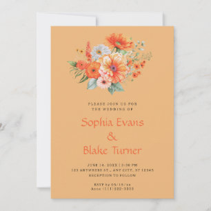 Invitation Bouquet Floral Orange Et Rose Mariage Orange