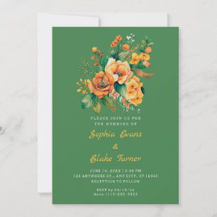 Invitation Bouquet Floral Orange Et Vert Mariage Vert