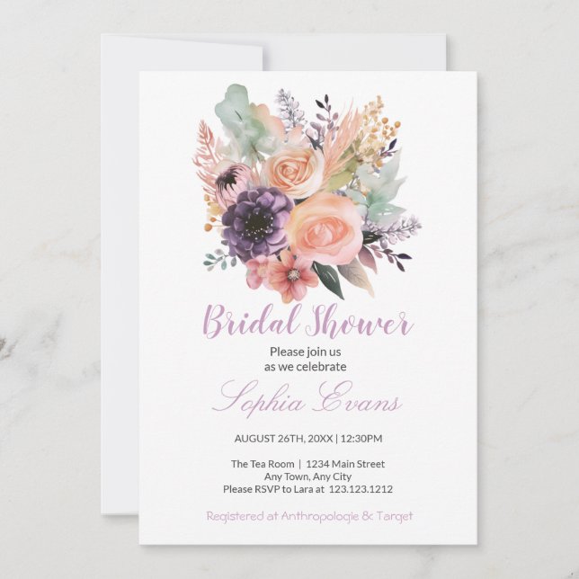 Invitation Bouquet floral Pastel moderne Fête des mariées bla (Devant)