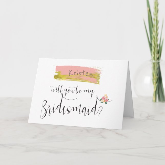 Invitation Bouquet Floral Rose Or Serez-Vous Ma Servante D'Ac (Devant)