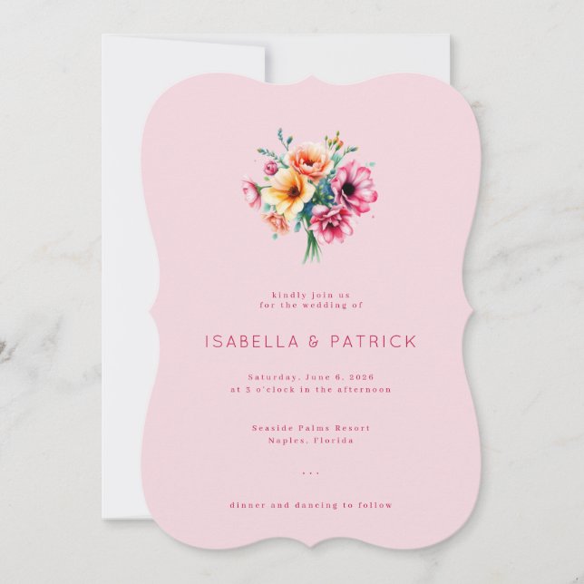 Invitation Bouquet Floral Rose Romantique (Devant)