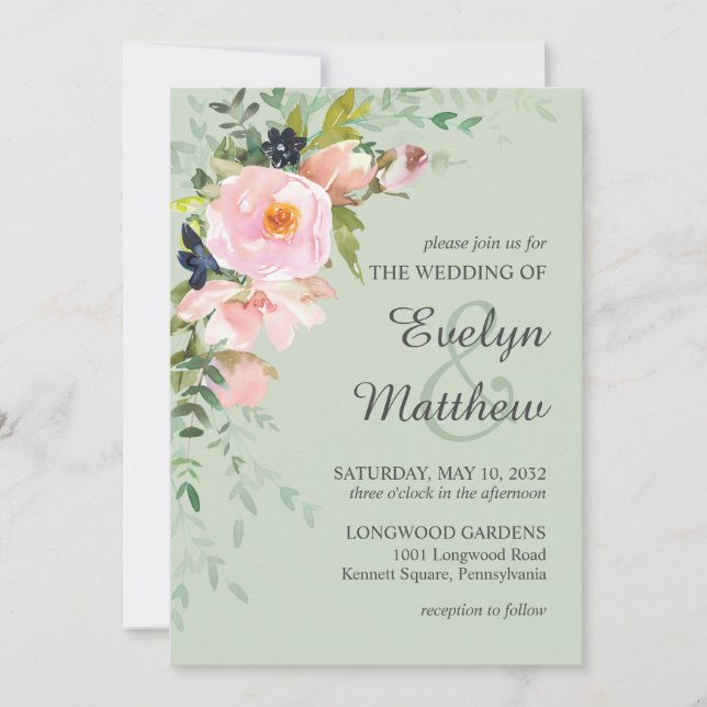 Invitation Bouquet floral rose vif sur Mariage d'âge (Devant)