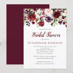 Invitation Bouquet floral rouge et violet Fête des mariées de