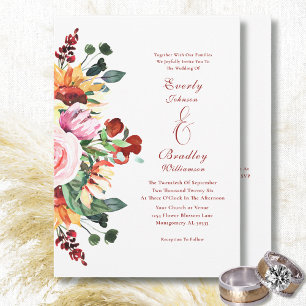 Invitation Bouquet floral rustique de tournesol à l'aquarelle