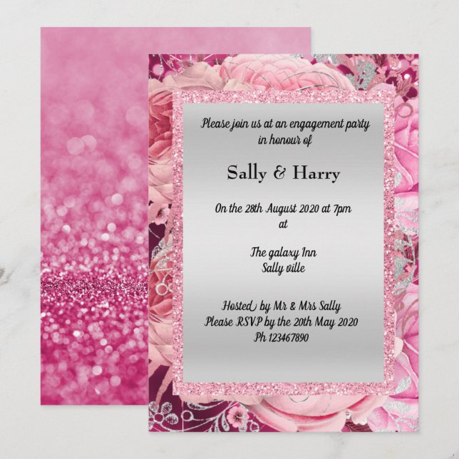 INVITATION BOUQUET FLORALE ROSE PARTIES SCINTILLANT ANNIVERSA (Devant / Derrière)