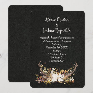 Invitation Bouquet Mariage Deer Antler en cuir