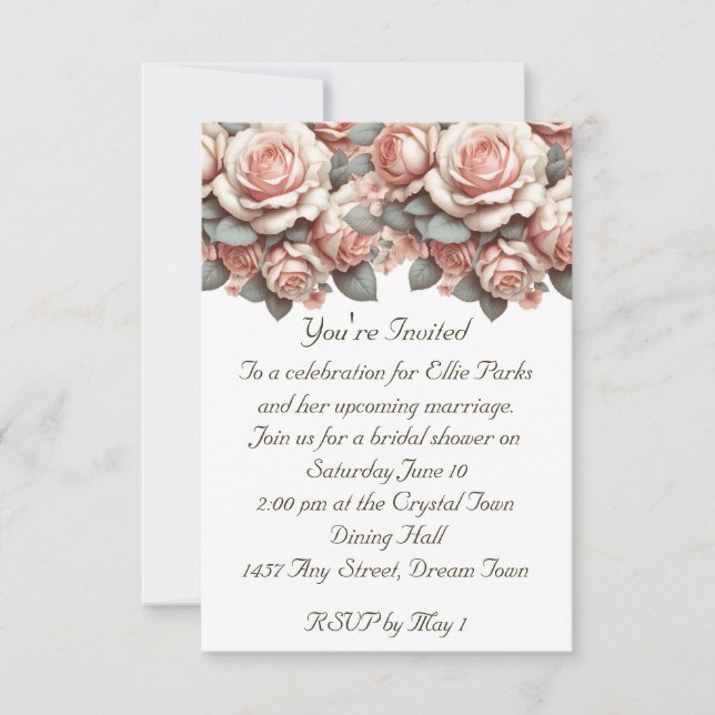 Invitation Bouquet nuptial Rose vintage (Devant)