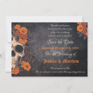 Invitation Bouquet Orange Envoûtant sur Crâne Crème STD