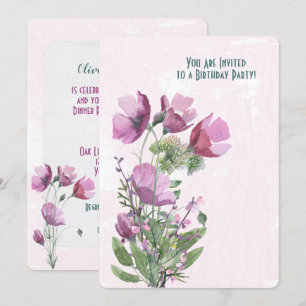 Invitation Bouquet Pink Poppy fête d'anniversaire