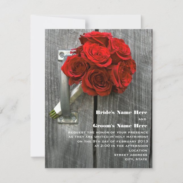 Invitation Bouquet Red Rose & Mariage Barnwood (Devant)