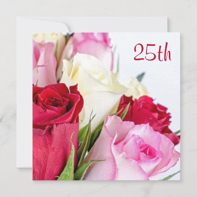 Invitation Bouquet romantique de Roses 25e anniversaire (Devant)