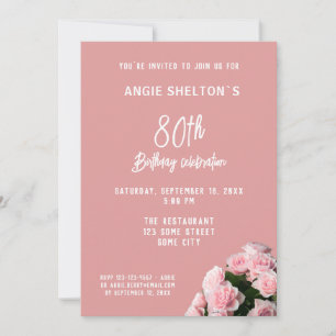 Invitation Bouquet Rose 80e anniversaire Fête Florale