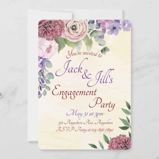 Invitation Bouquet rose et violet (Devant)
