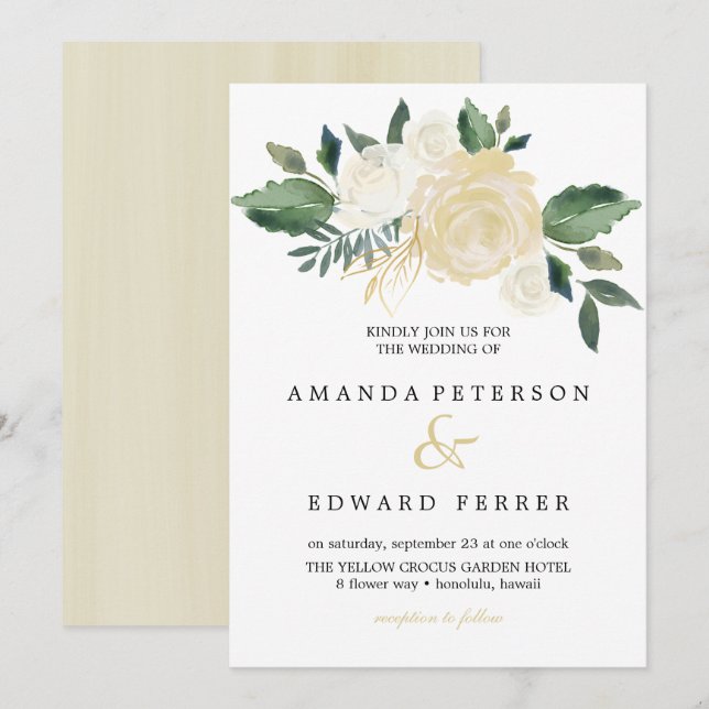 Invitation Bouquet Rose ivoire rose mariage (Devant / Derrière)