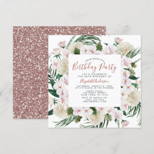 Invitation Bouquet rose Parties scintillant or fête d'anniver