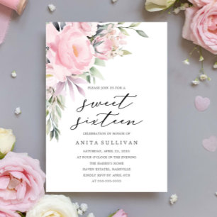 Invitation Bouquet rose Sweet sixteen 16 Anniversaire