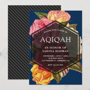 Invitation Bouquet Rose vif Aqeeqah géométrique  Aqiqah