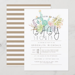 Invitation Bouquet Succulent   Baby shower aquarelle