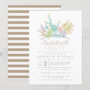 Invitation Bouquet Succulent Watercolor Bachelorette Party