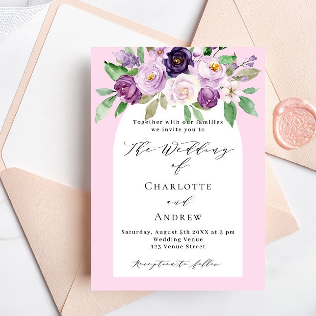 Invitation Bouquets d'aquarelle rose violet arche mariage de  (Créateur téléchargé)