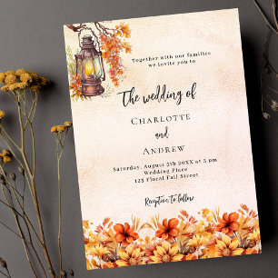 Invitation Bouquets de chute orange brûlés boho mariage de lu