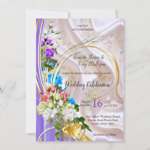 Invitation Bouquets de Roses multicolores sur textures de soi