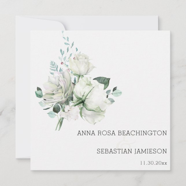 Invitation *~* Bouquets floraux blancs AR15 QR + Mariage RSVP (Devant)